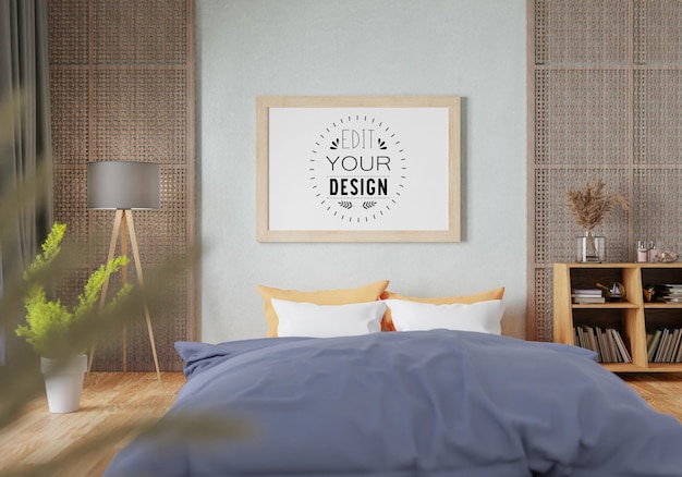 Poster frame mockup interno in una camera da letto