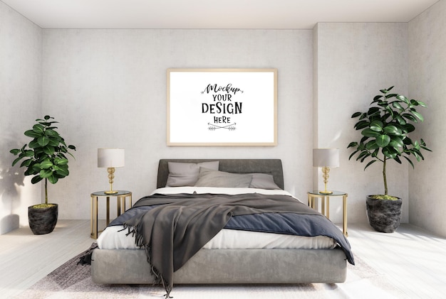 Poster frame mockup interno in una camera da letto