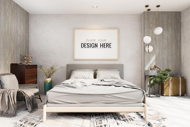 Poster frame mockup interno in una camera da letto