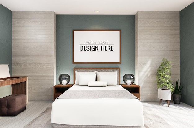 PSD poster frame mockup interior in a bedroom