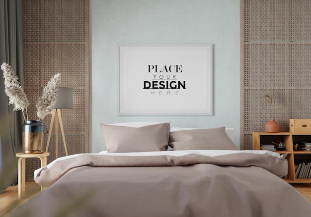 Poster frame mockup interno in una camera da letto