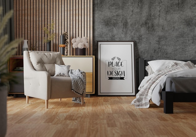 Poster frame mockup interno in una camera da letto