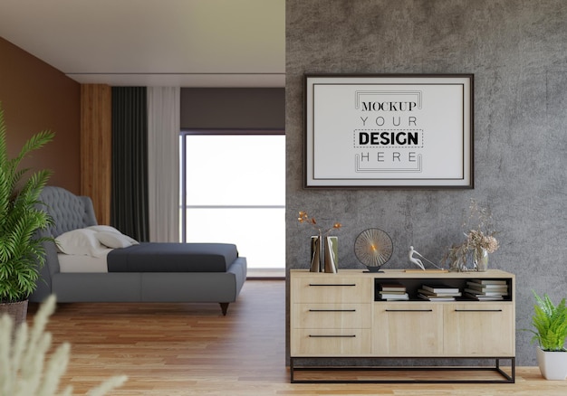 Poster frame mockup interno in una camera da letto