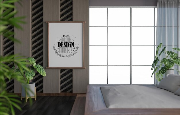 Cornice per poster mockup interni in una camera da letto