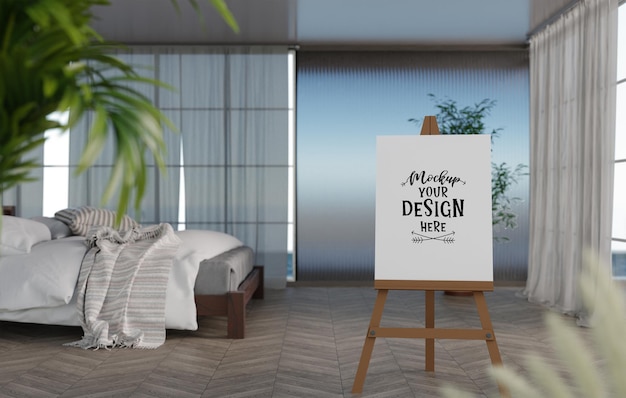 poster frame mockup interior in a bedroom