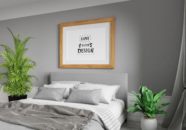 Cornice per poster mockup interni in una camera da letto