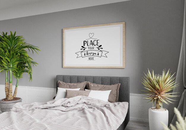 Cornice per poster mockup interni in una camera da letto