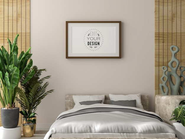 Cornice per poster mockup interni in una camera da letto