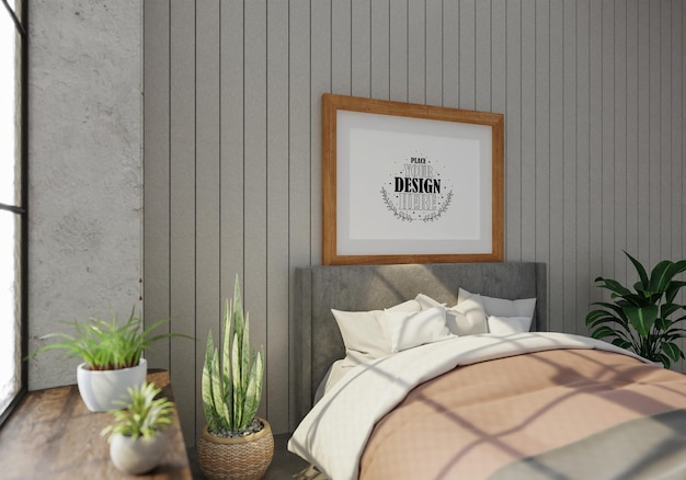 Poster frame mockup interni in una camera da letto