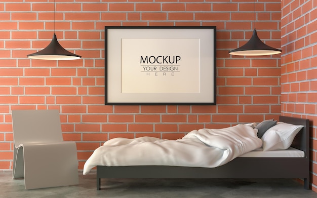 Постер рамка мокап интерьера в спальне