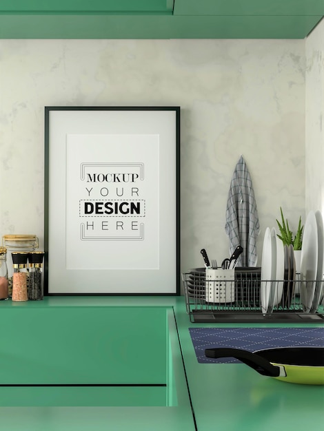 Poster Frame Mockup interior in a Kitchen room