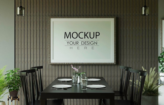 Poster frame mockup su kitchen room interior