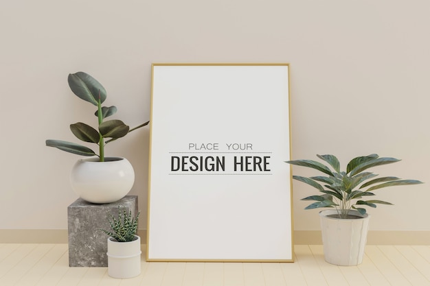 Mockup di cornice per poster nell'interno del soggiorno