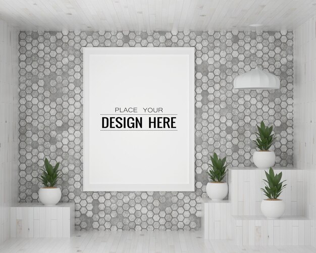 PSD poster frame mockup in living room