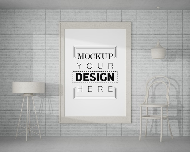 PSD poster frame mockup in living room