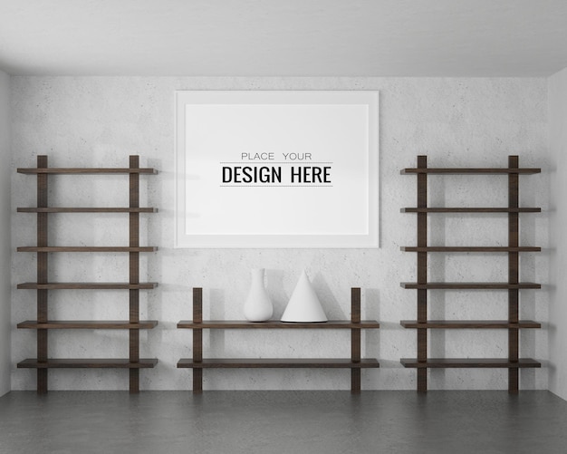 PSD poster frame mockup in living room