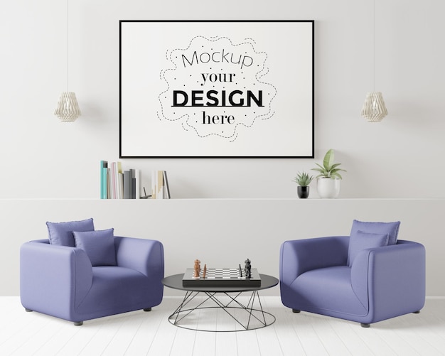 PSD mockup di cornice per poster in soggiorno