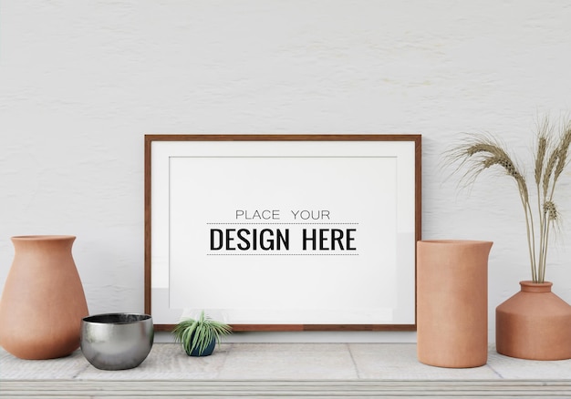 PSD poster frame mockup in living room