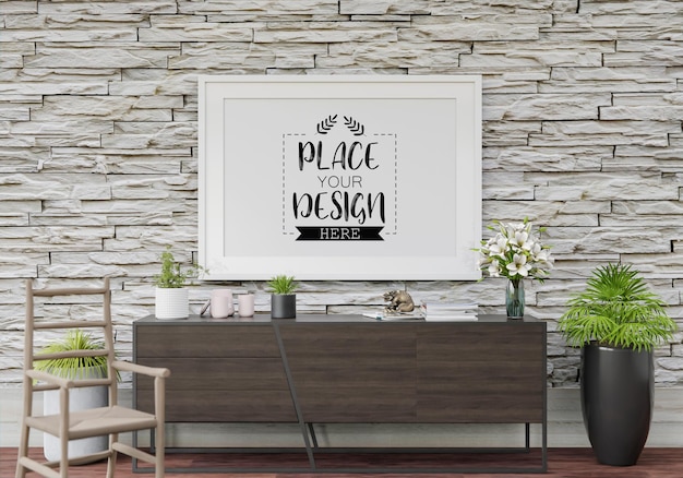 Poster Frame mockup in living room