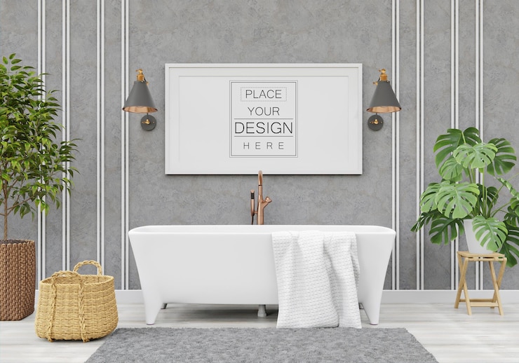PSD poster frame mockup in living room
