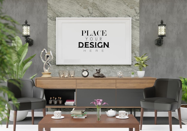 Poster Frame mockup in living room