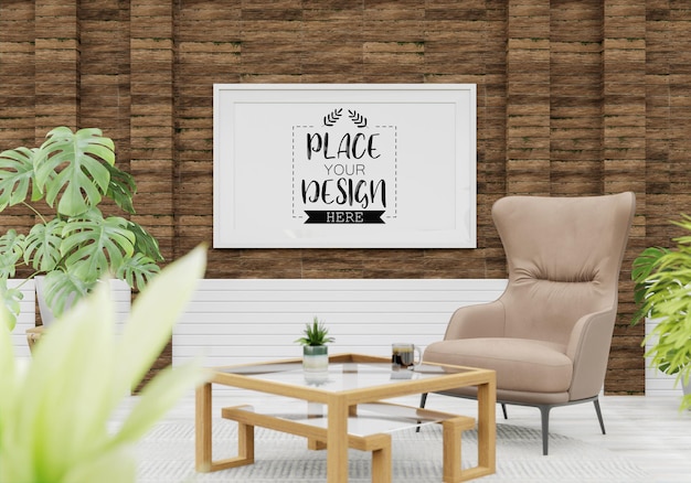 Mockup di cornice per poster in soggiorno