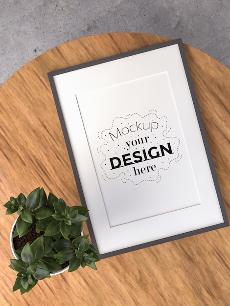 Poster Frame mockup op houten tafel