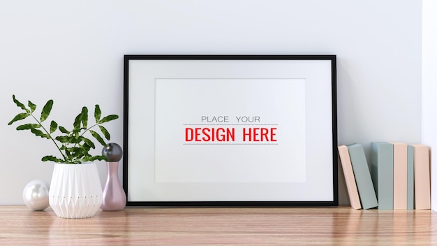 PSD poster frame mockup sul muro con pianta