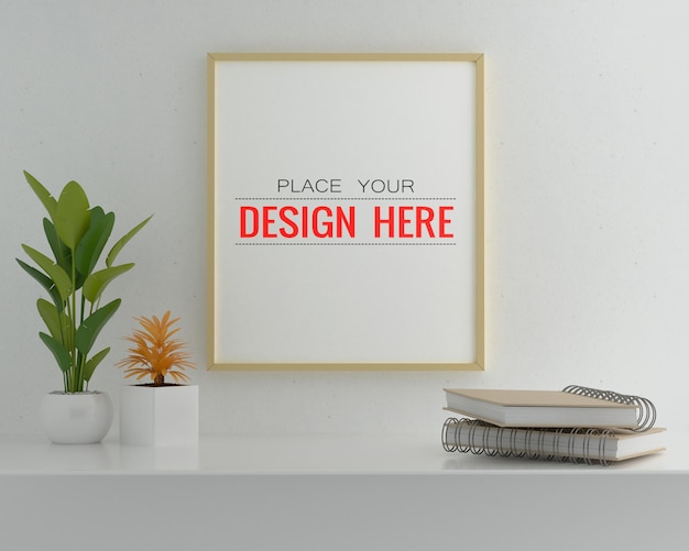Poster Frame Mockup on the wall with plant