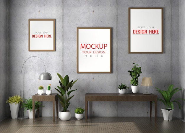 Poster frame mockup sul muro con pianta