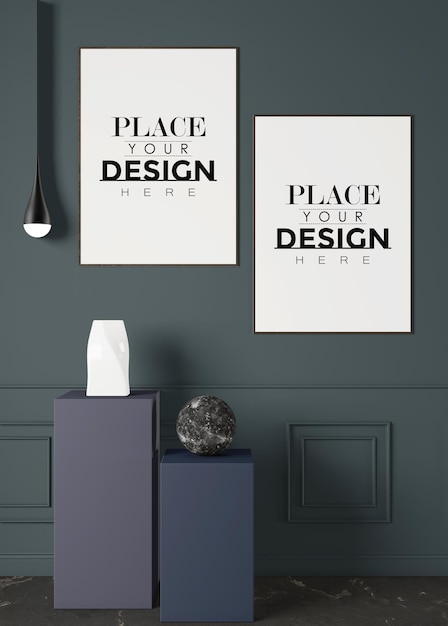 poster frame mockup on the wall with plant