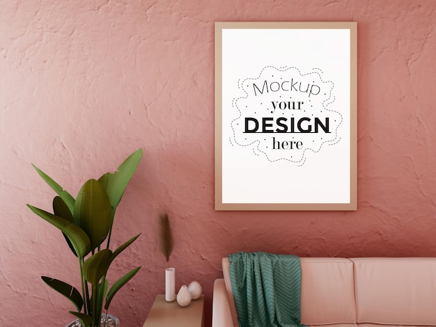 Poster frame mockup sul muro con pianta