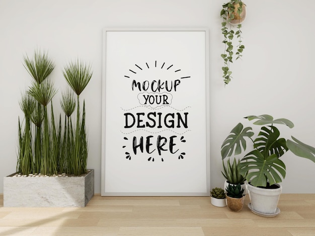 Poster frame mockup sul muro con pianta