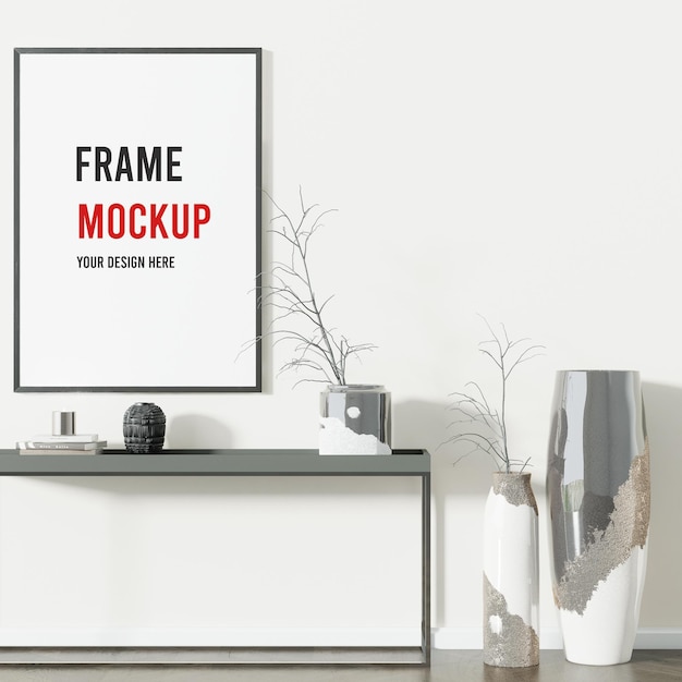 Poster frame mockup on white wall