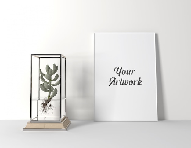 Poster frame mockup with cactus