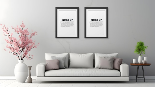 PSD poster frame mockup with interior home decor