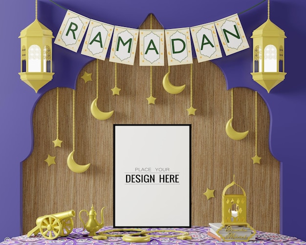 PSD cornice per poster mockup con soggiorno in decorazione ramadan interna