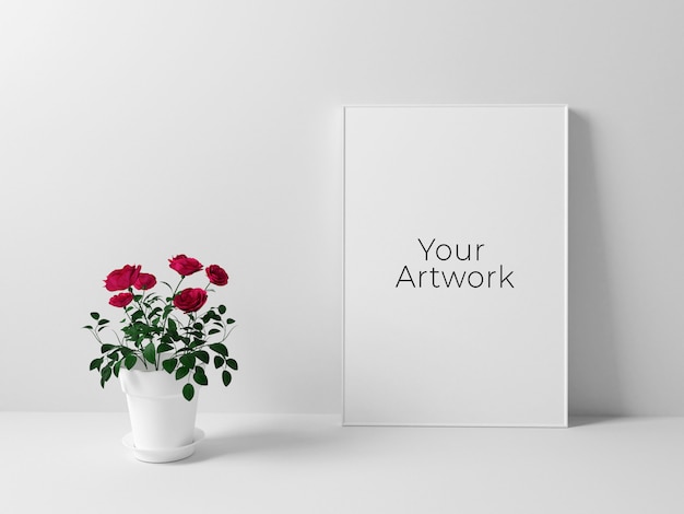 Poster Frame Mockup With Roses