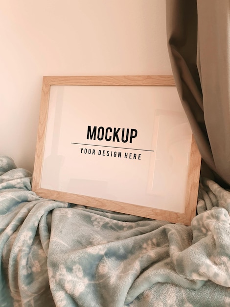 Poster frame mockup. wooden framed photo mock-up. empty frame template. oak wood gallery frame