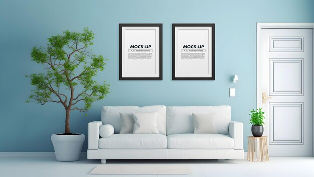 Poster frame in modern living room mockup