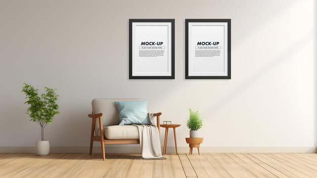 Poster frame in modern minimalist living room mockup