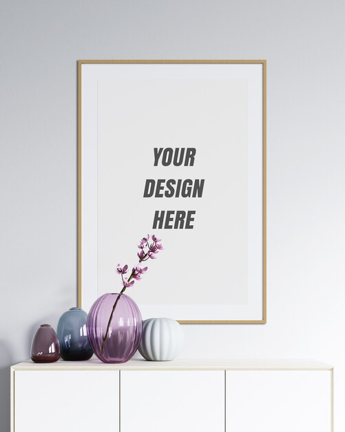 Poster frame & wall mockup with minimalist decoration