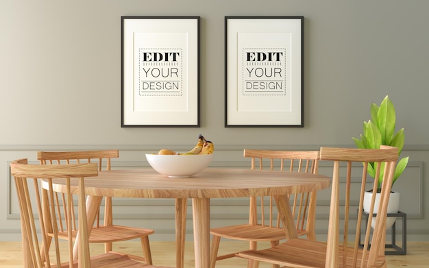 Poster frames in dining room mockup