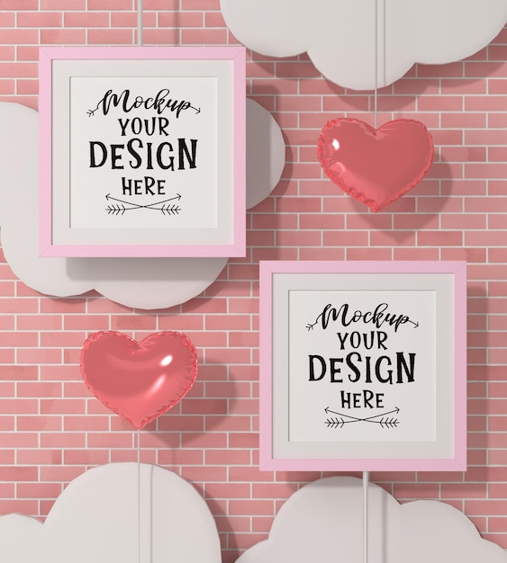 Poster frames in bakstenen muur mockup