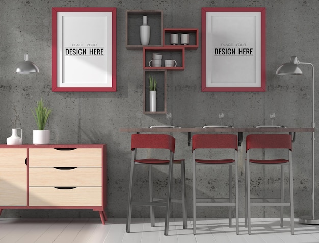 Poster frames in woonkamer mockup