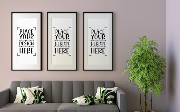 Poster Frames in living room Mockup