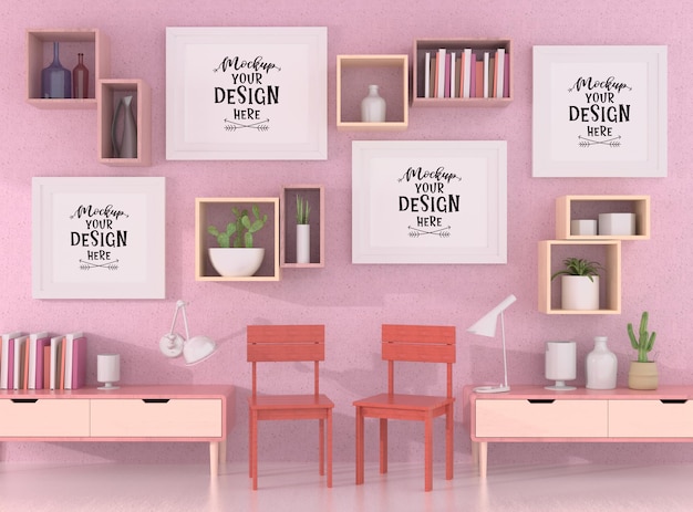 PSD poster frames in living room mockup