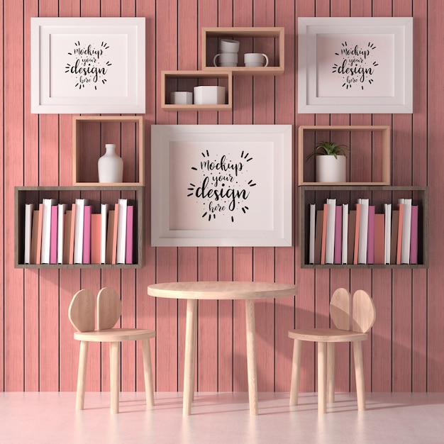 PSD poster frames in living room mockup