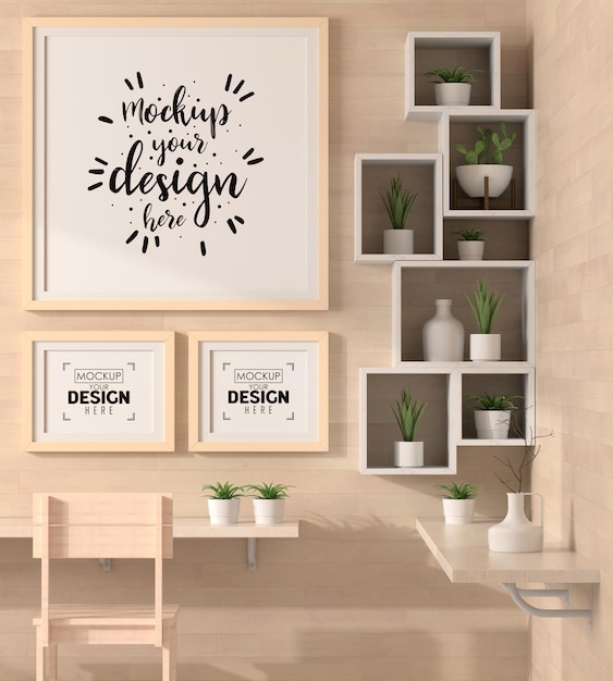 Poster frames in living room mockup