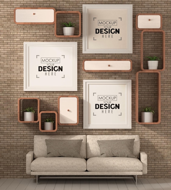 PSD poster frames in living room mockup